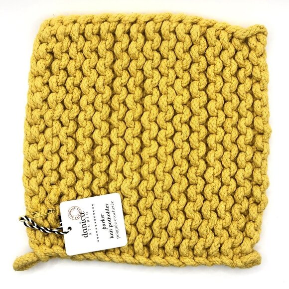 Danica Studio Parker Knit Potholder 8 x 8 inch Yellow Honey Gold Knitted - Picture 3 of 9